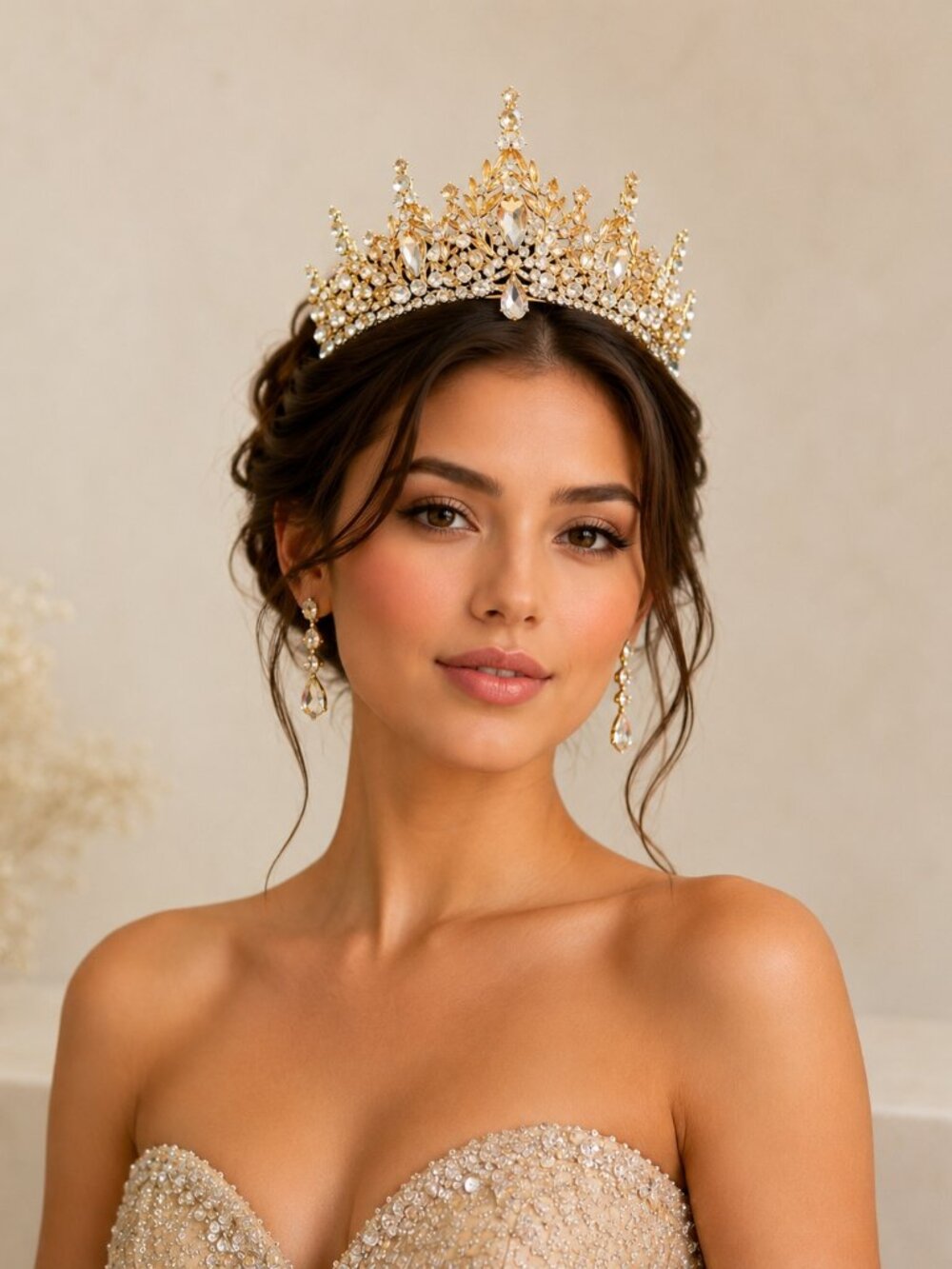 Champagne crystal Tiara, yellow crystal Tiara, gold birthday crown, Prom tiara